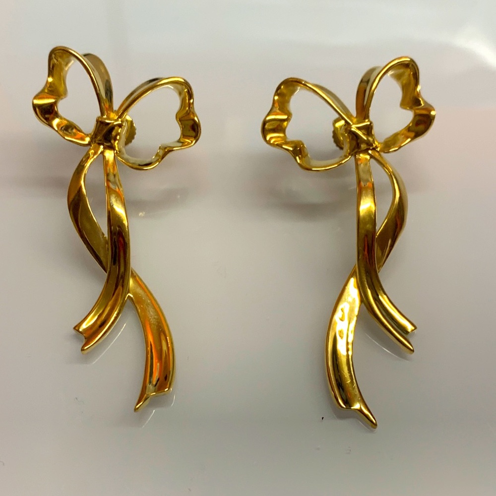 Vintage 1985 Tiffany 18K gold long bow earrings SOLD!!!